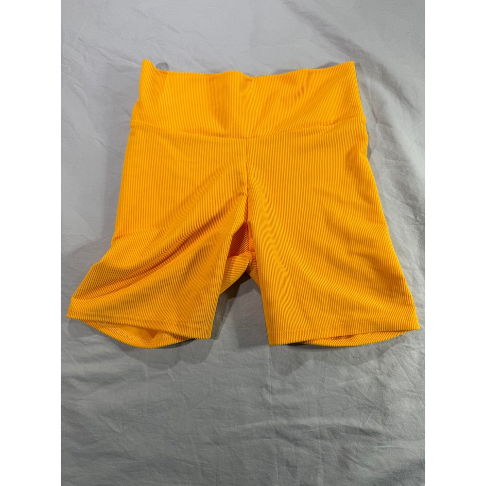 Kids Golden Yellow Ribbed High Waisted Biker Shorts Athletic Activewear yellowCL